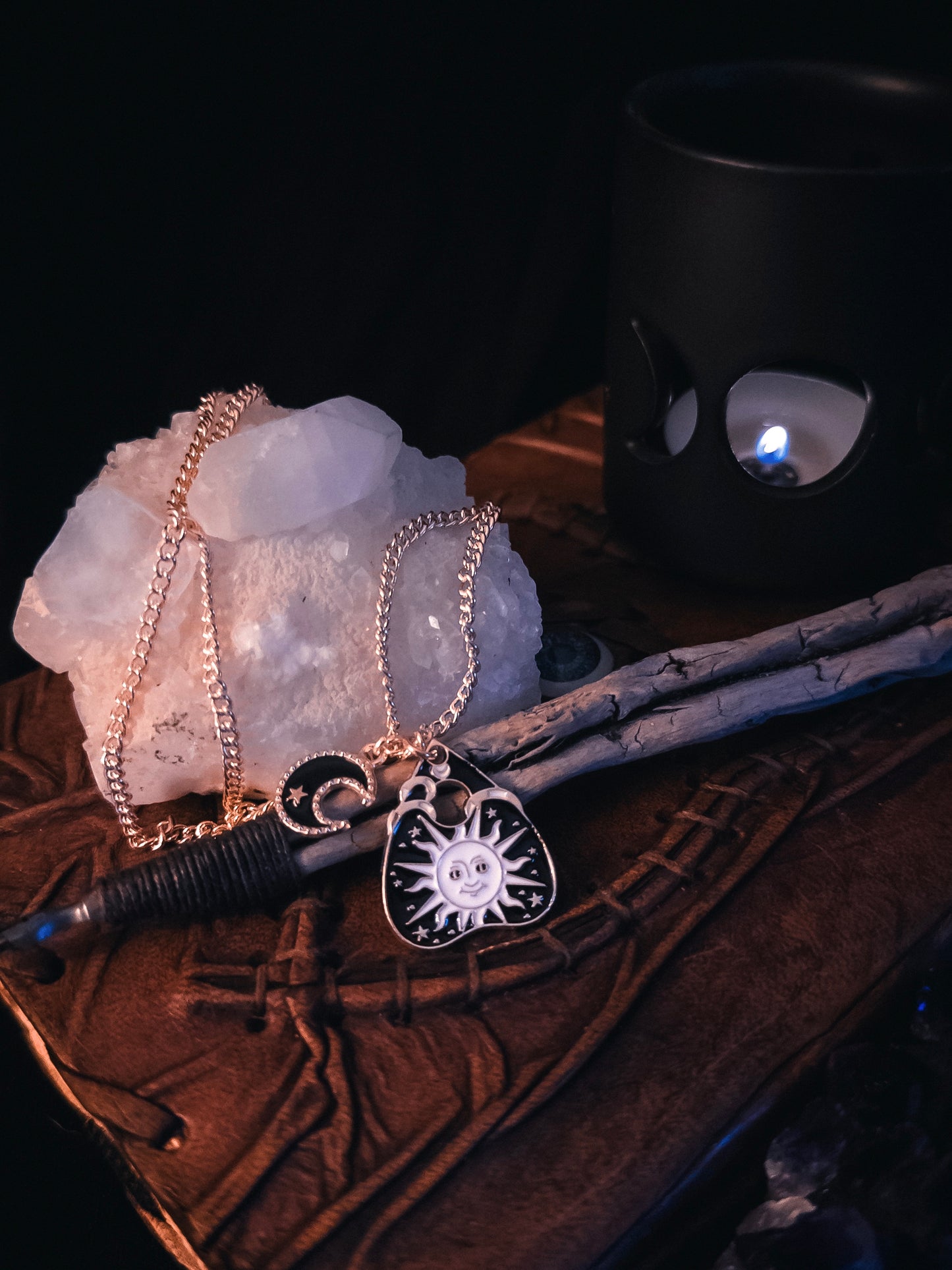 Ouija Board Planchette & Moon Necklace