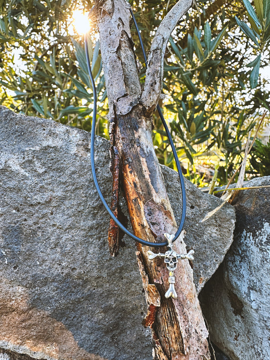 Silver Skull Cross Necklace